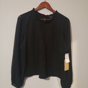 Halogen Black Ruffle Collar Top